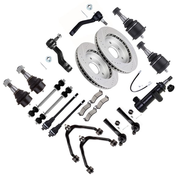 cciyu Upper Control Arm Idler Pitman Arm Tie Rod Sway Bar Brake Pad Brake Rotor Fit For Cadillac Escalade For Chevy Avalanche Silverado Suburban 1500 Tahoe For GMC Sierra 1500 21pcs Suspension Kit