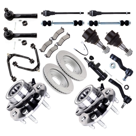 cciyu Upper Control Arm Idler Pitman Arm Tie Rod Sway Bar Wheel Hub Brake Pad Rotor For Cadillac Escalade For Chevy Avalanche Silverado Suburban 1500 Tahoe For GMC Sierra 1500 21pcs Suspension Kit