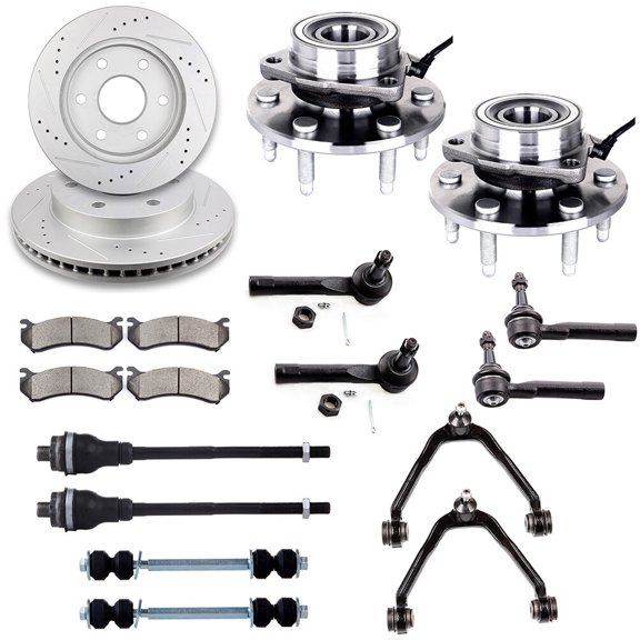 cciyu Upper Control Arm Inner Outer Tie Rod Sway Bar Link Wheel Hub Brake Pad Rotor For Cadillac Escalade For Chevy Avalanche Suburban Silverado 1500 Tahoe For GMC Sierra 1500 18pcs Suspension Kit