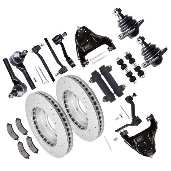 cciyu Upper Control Arm Lower Ball Joint Idler Arm Pitman Arm Tie Rod End Sway Bar Link Brake Pad Brake Rotor Fit For Chevy Blazer S10 For GMC Jimmy Sonoma For Oldsmobile Bravada 20pcs Suspension Kit