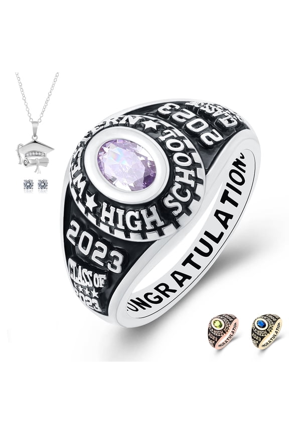 Customized Sterling Silver High School and College Class Ring for men pride ring graduation rings for women Classic Collection Fully Personalized