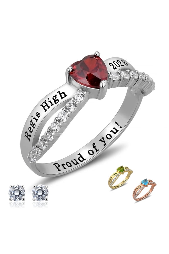 Multicolor Birthstone Customized Class Ring Sterling Silver Platinium