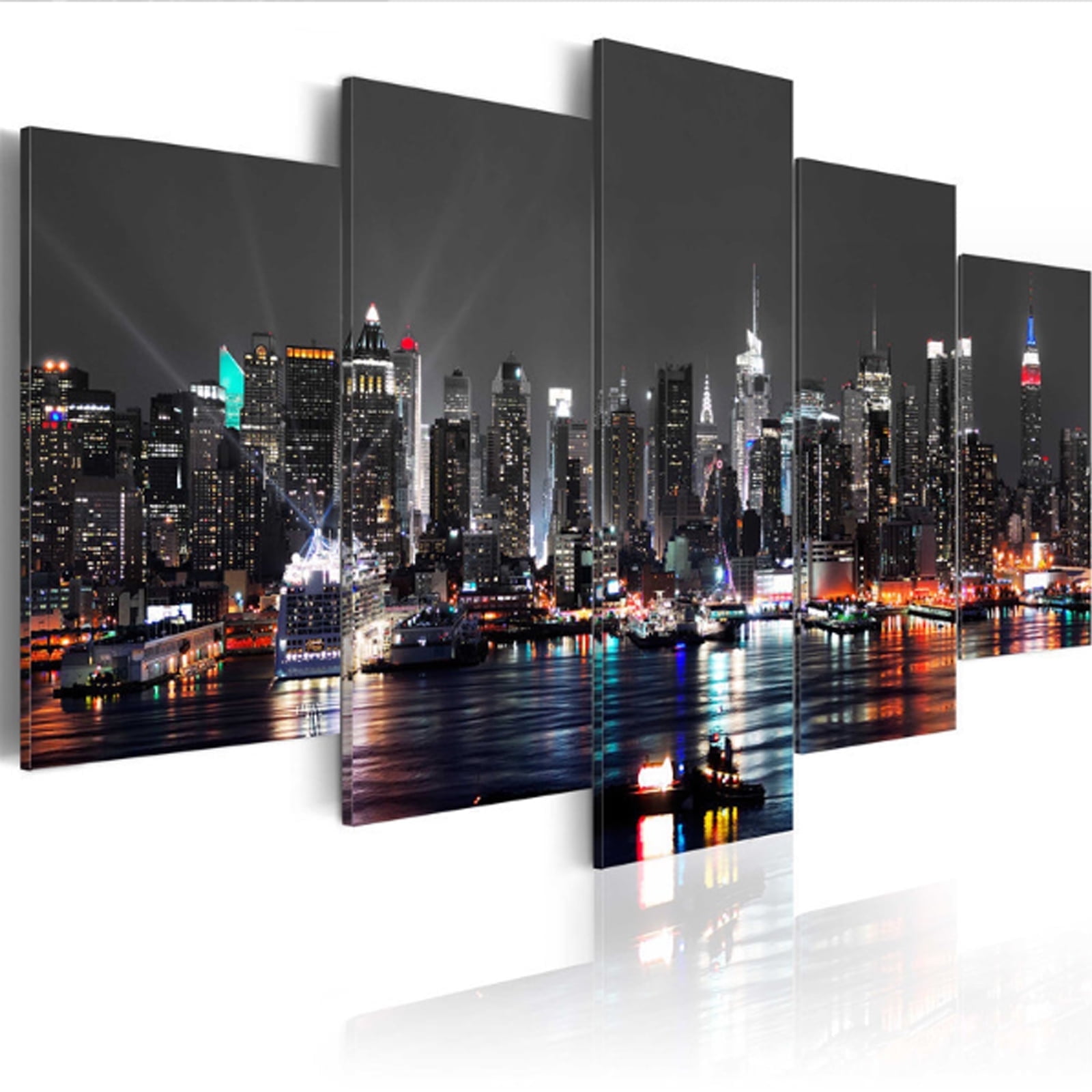 ccocc Canvas Wall Art, Modern City Nightscape Prints, Living Room Wall Decor, Bedroom Wall Decor, High-Resolution Artwork, 5-Piece