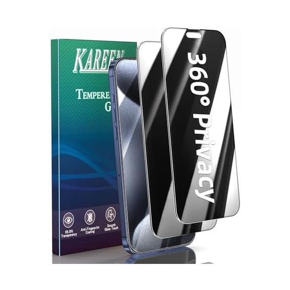 ccwonima 2 Pack 4 Way 360 Degree Privacy Screen Protector for iPhone 15 Pro 6.1 Inch, All Around Anti Spy Tempered Glass Film, Full Coverage, Anti Scratch, Bubble Free