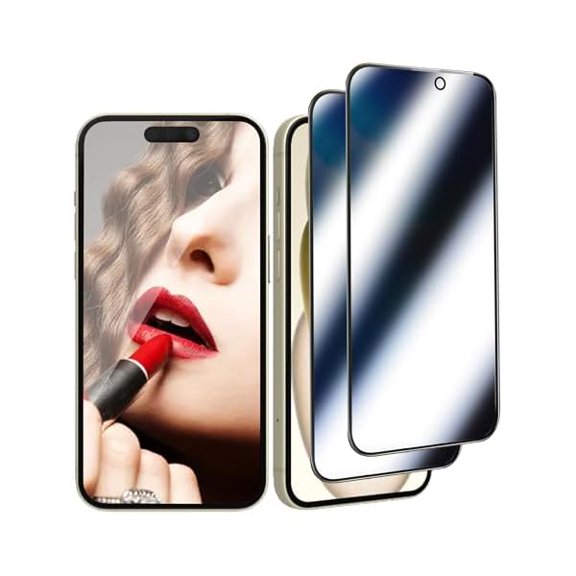 ccwonima 2 Pack compatible with iPhone 15 Privacy Screen Protector Mirrored Tempered Glass Film Anti-Spy Perfect Mirror Effect Touch Sensitive with Easy Installation Alignment Frame 6.1 inch - Silver