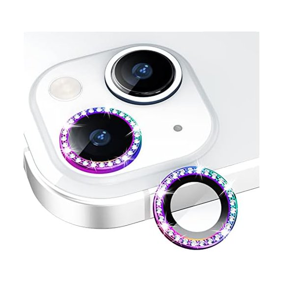 ccwonima Bling Diamond Individual Camera Lens Protector for iPhone 13 / iPhone 13 Mini, HD Clear Tempered Glass Camera Lens Screen Protection Cover, Case Friendly, Scratch Proof (Rainbow)