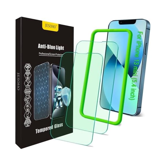 ccwonima Blue Light Screen Protector for iPhone 13 mini (5.4-inch), Eye Protection,Tempered Glass Film, Scratch-Resistant, No Bubble with Easy Installation Kit, 2 Pack