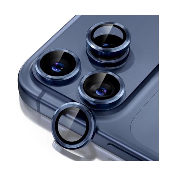 ccwonima Compatible for iPhone 17 Pro/iPhone 17 Pro Max Camera Lens Protector, Ultra-HD Tempered Glass Camera Cover Screen Protector Metal Individual Ring Protector Decoration Accessories, Blue