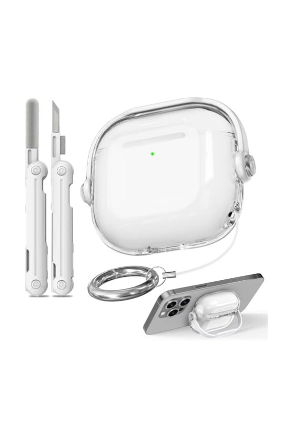 Safety Lock for Airpods 4 Case,TPU Clear Cases for Apple Airpods 4 USB-C with Cleaner Kit, Drop Protection Airpods 4 Case Cover for Men for Women with Lock and Keychain,Clear+White