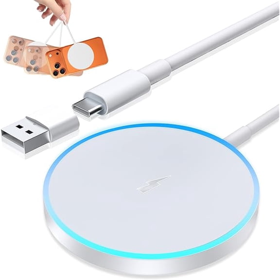 ccwonima Wireless Charger 15W Max Magnetic Fast Charging Pad Mat for iPhone 17 16 15 14 13 12 11 Pro Max/Mini/Plus/XR/X/8, Samsung Galaxy S23/S22/S21/S20/S10/Buds, Case Friendly, Black