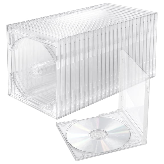 25 Pack Standard Clear CD Jewel Cases, Sturdy Thickened PS Plastic Single Disc Holders with Center Hub, Protective Storage Cases for Media Disc Collection