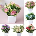 thumbnail image 1 of cdar European Small Potted Fake Tea Rose Bonsai Plant Artificial Flowers for Home Office Table Decor, 1 of 4
