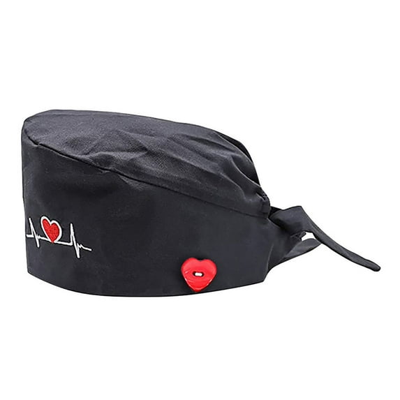 cdar Women ECG Heart Embroidery Adjustable Dustproof Button Scrub Cap Bouffant Hat Scrub Cap