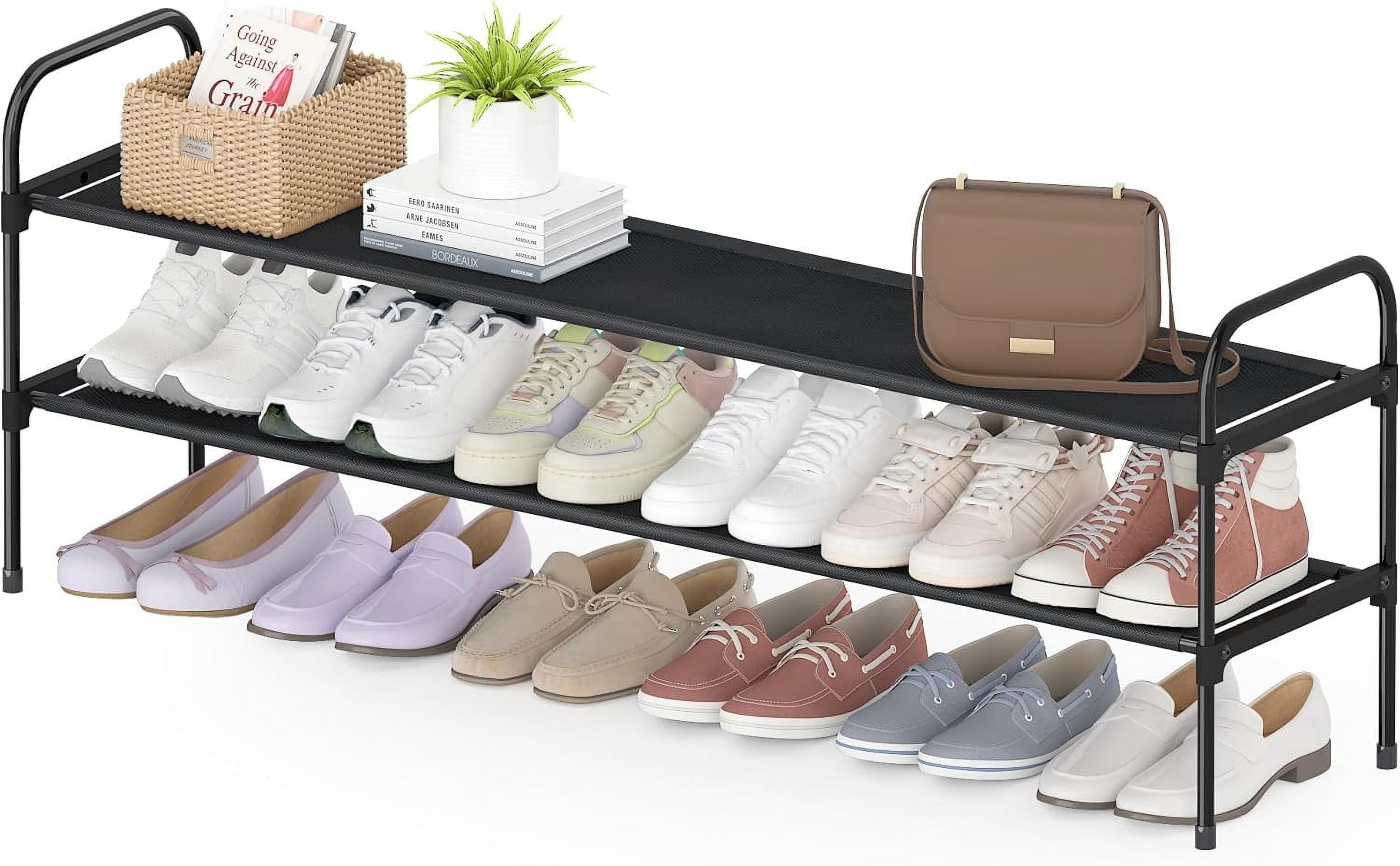 rewsdfg 2 Tier Long Shoe Rack for Closet Screw Fastened Plastic