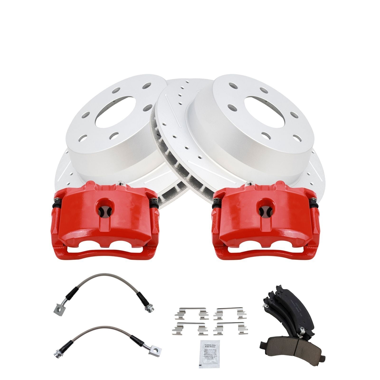 AM Autoparts Brake Rotor & Pad Kit – Drilled/Slotted G-Coated W/ Posi Ceramic Pads (Front & Rear)