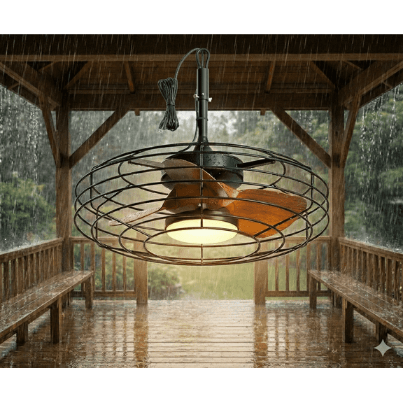 20" Plug-In Caged Ceiling Fan with Light and Remote, 6 Speeds, Dimmable LED (Warm/Neutral/Cool), Easy Hook Mount for Gazebo, Patio or Bedroom