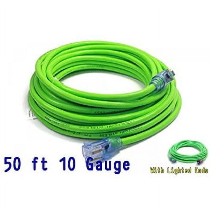 century contractor grade 50 ft 10 gauge power extension cord 10/3 plug,extension cord with lighted ends (50 ft 10 gauge, green)