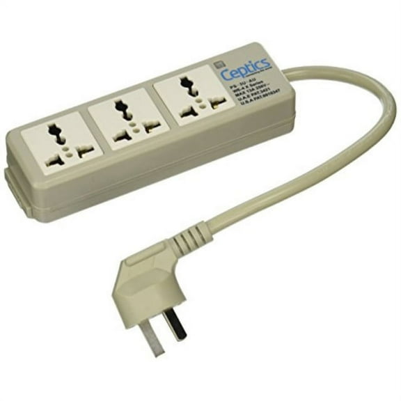 ceptics portable travel power strip charger 3 universal outlet input from 100v-240v power sockets, australia cord