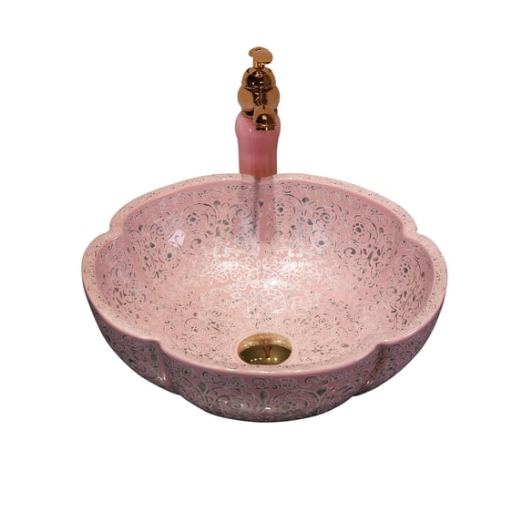 Chinese Antique Ceramic Sink Wash Basin Ceramic Counter Top Hand Painted Ceramic Wash Basin pink With White Bird Bathroom Sinks