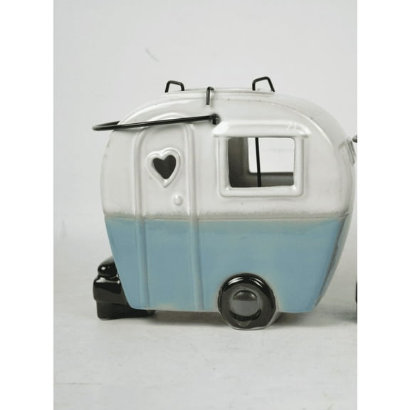 ceramic camper hanging lantern with tea light holder inside, 7.5" L.
