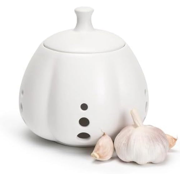 ceramic garlic keeper, ceramic garlic container, ceramic garlic jar
