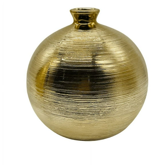 ceramic gold round vase. 7x6x4"