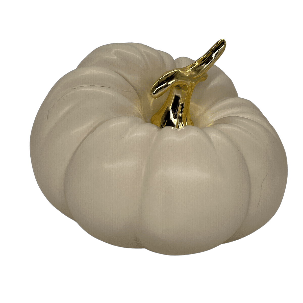 ceramic pumpkin cream. elegant cream pumpkin with gold stem 6"Tx7.5"D