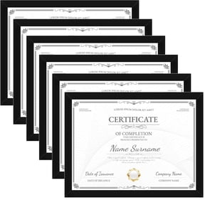 Behome Diploma Frame Set of 6, Black Certificate Frame, Display Pictures 5.9 x 7.8 with Mat or 7.3 x 9.8 Without Mat, for Wall and Tabletop