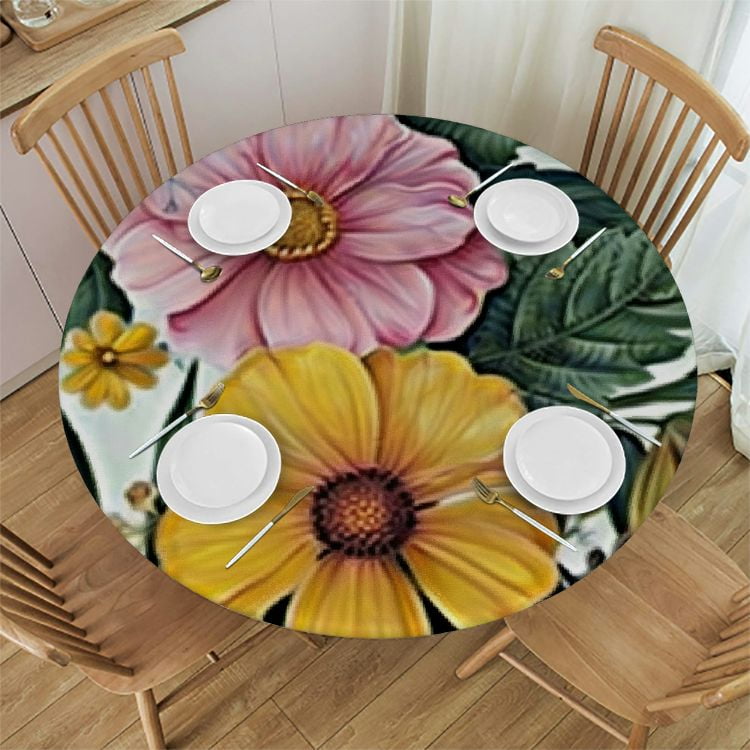 cffrgdeyh Round Tablecloth Fitted Elastic Table Cover Washable for