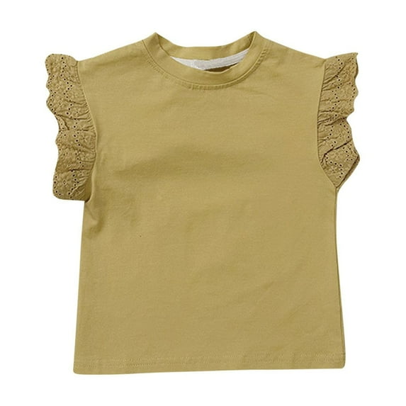cfhntfmh 2-7 Years Girls Children's Casual Tops Summer Fashion Ruffle Cap Sleeve Cute T-Shirts Comfy Round Neck Plain Tees