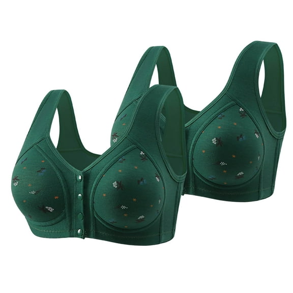 cfhntfmh 2 Pack Front Closure Bras for Women Full Coverage Floral Wireless Bra No Underwire Push up Bra Everyday Bra
