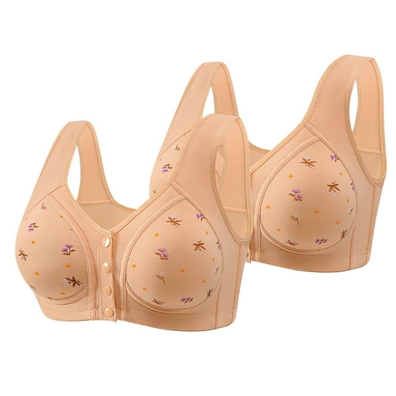 cfhntfmh 2 Pack Front Closure Bras for Women Full Coverage Floral Wireless Bra No Underwire Push up Bra Everyday Bra