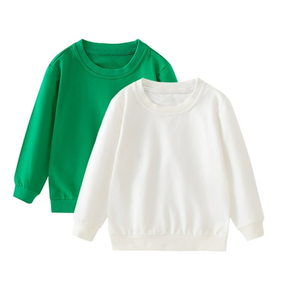 cfhntfmh 2-Pack Unisex Kids Clothes Toddlers' Crewneck Sweatshirts Solid Long Sleeve Pullover Tops for Boys and Girls