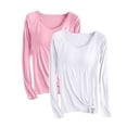 thumbnail image 1 of cfhntfmh 2 Pack Women's Long Sleeve Shirts Modal Padded Basic Sleep T-Shirts Loungewear Built-in-Bra Scoop Neck Slim Fit Yoga Tops Tees（Pink 2,X-Large), 1 of 2