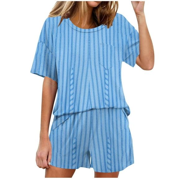 cfhntfmh 2 Piece Casual Sets for Women Loose Half Sleeve Round Neck Lounge Tees Casual Summer Print Baggy Shorts Outfits