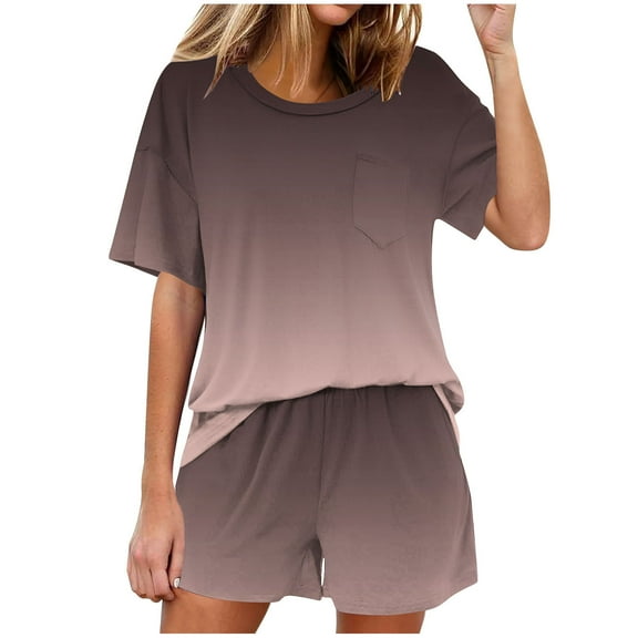 cfhntfmh 2 Piece Casual Sets for Women Loose Half Sleeve Round Neck Lounge Tees Casual Summer Print Baggy Shorts Outfits
