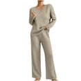 thumbnail image 1 of cfhntfmh 2 Piece Lounge Sets for Women Fall Outfits Ribbed Knit V Neck Top Wide Leg Pant Set Fall Winter Sweatsuits Pajama Sets, 1 of 7