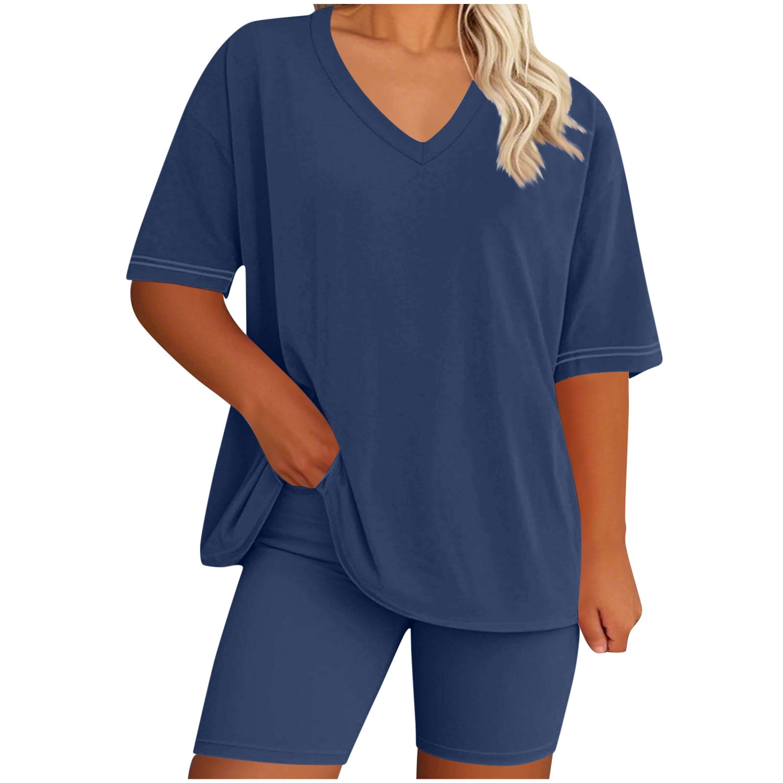 Plus Size Round Neck Tee Shirt and Plaid Shorts Lounge Set
