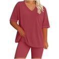 thumbnail image 1 of cfhntfmh 2 Piece Lounge Sets for Women Plus Size Summer Outfits Short Sleeve V-Neck Tops and Baker Shorts Matching Tracksuits, 1 of 6
