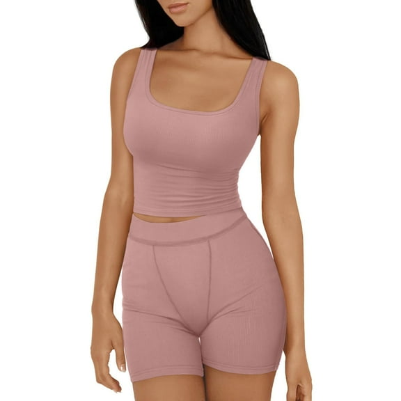 cfhntfmh 2 Piece Lounge Sets for Women Workout Set Sleeveless Crop Tank Tops High Waist Yoga Biker Activewear Shorts