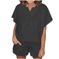 thumbnail image 1 of cfhntfmh 2 Piece Outfits for Women Ribbed Knit Matching Sets Short Sleeve V Neck Tops Loose Loungewear Plain Shorts with Pockets, 1 of 5