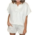 thumbnail image 1 of cfhntfmh 2 Piece Outfits for Women Ribbed Knit Matching Sets Short Sleeve V Neck Tops Loose Loungewear Plain Shorts with Pockets, 1 of 5