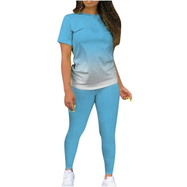 cfhntfmh 2 Piece Outfits for Women Short Sleeve Print Top Jogger Legging Pants Workout Tracksuits Sets