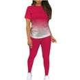 thumbnail image 1 of cfhntfmh 2 Piece Outfits for Women Short Sleeve Print Top Jogger Legging Pants Workout Tracksuits Sets, 1 of 4