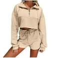 thumbnail image 1 of cfhntfmh 2 Piece Outfits for Women Sweatsuit Half Zipped Oversized Long Sleeve Crop Hoodie Baggy Shorts Loungewear Sets, 1 of 5