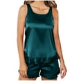 thumbnail image 1 of cfhntfmh 2 Piece Pajama Set for Women Sleeveless Tank Top Loungewear Shorts Ruffle Satin Summer Clothes, 1 of 7