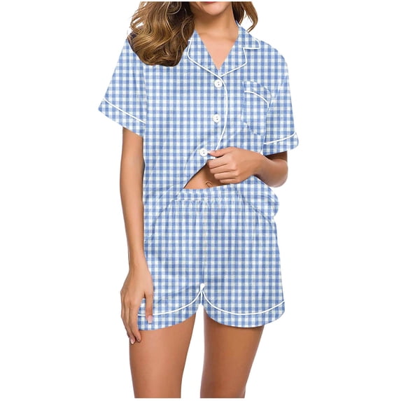 cfhntfmh 2 Piece Pajama Sets for Women Casual Print Collared Buttons down Soft Sleepwear Shirts Comfy Wide Leg Shorts Pjs Sets
