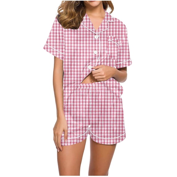 cfhntfmh 2 Piece Pajama Sets for Women Casual Print Collared Buttons down Soft Sleepwear Shirts Comfy Wide Leg Shorts Pjs Sets