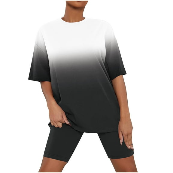 cfhntfmh 2 Piece Pajama Sets for Women Fashion Print Half Sleeve Crewneck Casual Tops Comfy Slim Biker Shorts Pjs Sets