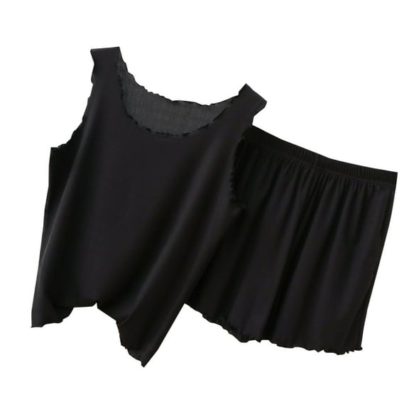 cfhntfmh 2 Piece Pajama Sets for Women Sleepwear Casual Sleeveless Crewneck Tank Tops Baggy Comfy Wide Leg Shorts Pjs Sets